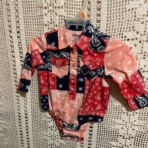 Wrangler bandana patchwork colorful Western shirt onesie pearl snaps 6-9 months
